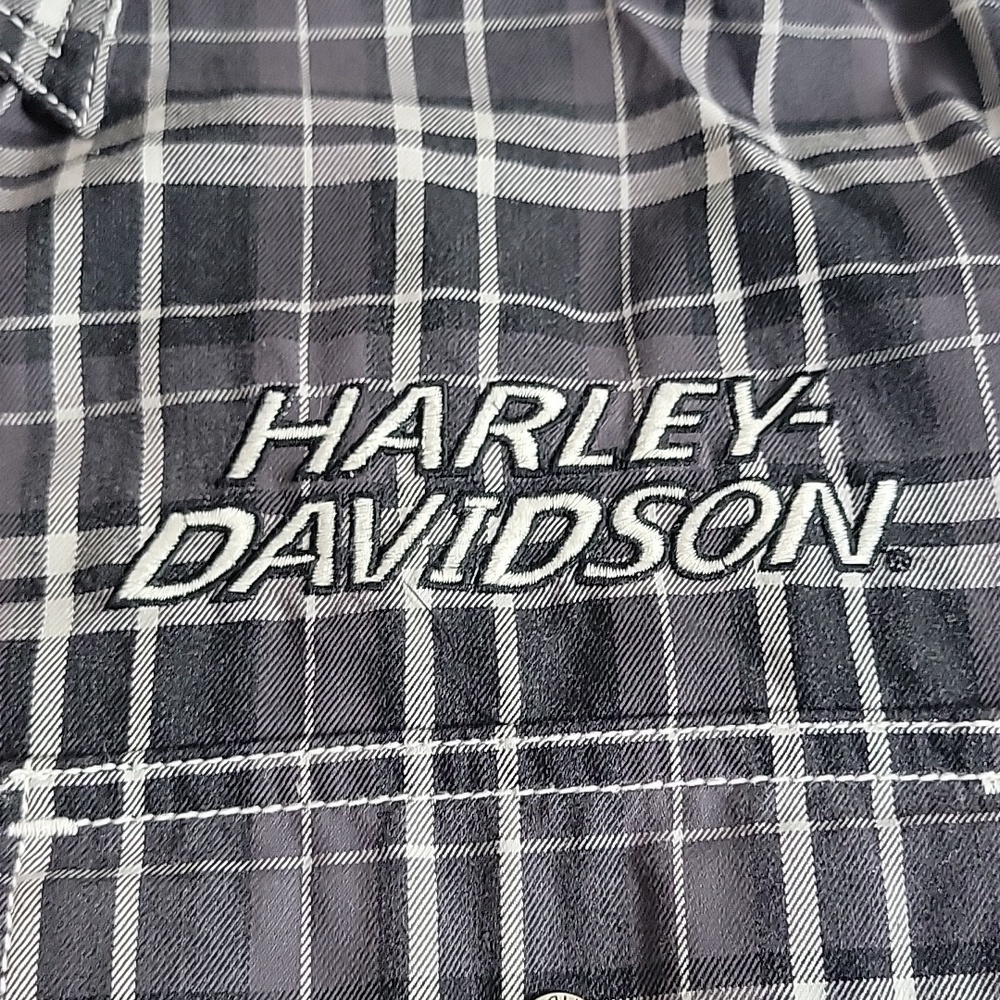 Harley Davidson Embroidered Button Up Shirt Men's M Biker Plaid Short Sleeve
